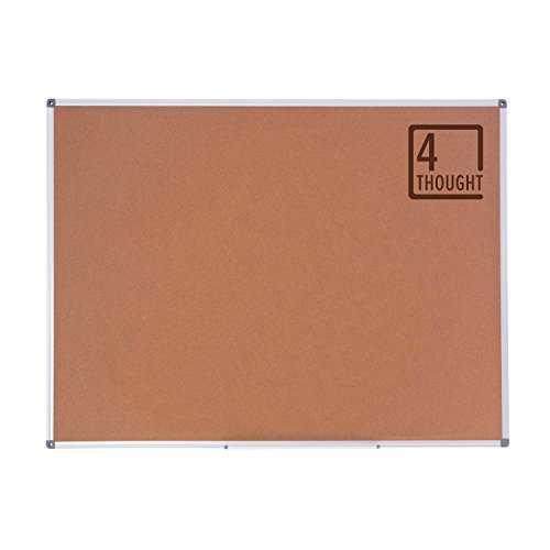 4 Thought Cork Board Bulletin Board 48 x 36 Inches, Cork Notice Pin Board Memo Board with Silver Aluminium Frame for Display and Organize Office or Classroom, 4 x 3 Feet, 10 Push Pins Included