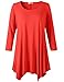 LARACE Women Plus Size 3/4 Sleeve Tunic Tops Loose Basic Shirt(XL, Red)