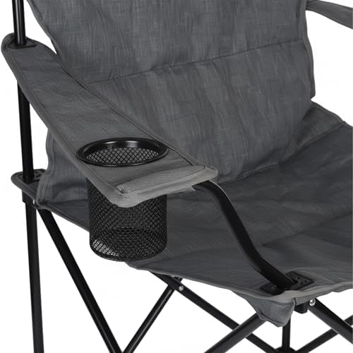Campingstuhl, klappbar, Armlehnen, Getränkehalter, Tragetasche, HxBxT: 106x90x45 cm, 100 kg, Klappstuhl, grau