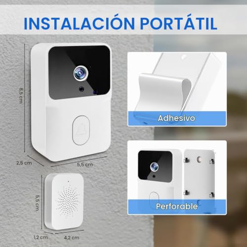 Genérico Wireless Video Doorbell with 2.4GHz WiFi, HD Video Doorbell Smart Door Bell with Camera, Night Vision, Two-Way Audio, Easy Installation by App Own Account