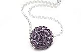 .925 Sterling Silver Purple Crystals Ball Pendant Necklace,18