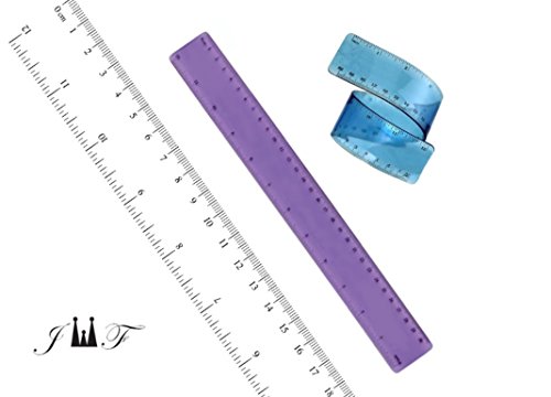 12" Funny Flexible Ruler Assorted Colors Shatterproof with inches and Metric Scale. Ideal for Classroom School Office Home Arts & Crafts (Assorted)