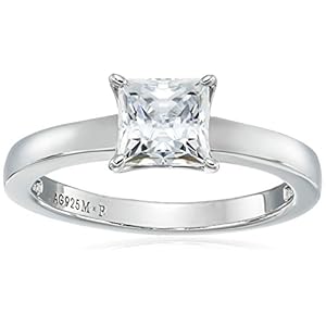 Amazon Collection Platinum or Gold Plated Sterling Silver Princess-Cut Solitaire Ring made with Infinite Elements…
