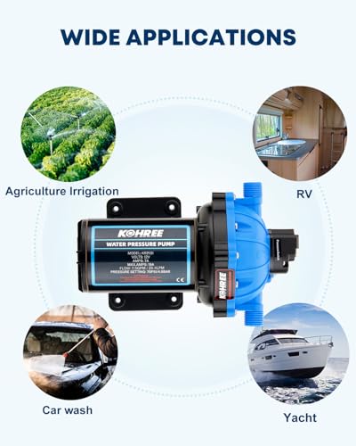 2026 Upgraded Kohree RV Fresh Water Pump 7.5 GPM 70 PSI, 12V DC Water Pump, Self-Priming, Five Chamber Diaphragm Water Pump with Heavy Duty Pressure Switch and Strainer for RV, Marine, Yacht, Caravan