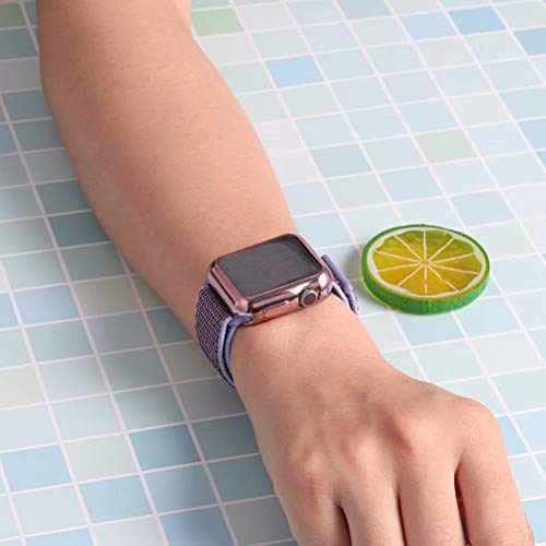 QIENGO Compatible with Apple Watch Band with Case 42MM, Soft Nylon Strap with Silicone Screen Protector, Replacement for iWatch Sport Series 3/2 / 1 (Lilac, 42mm)