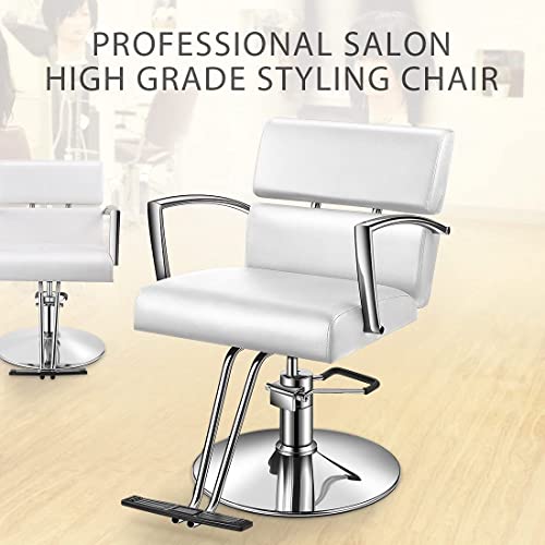 Baasha Hair Salon Chair with Hydraulic Pump, Salon Styling Chairs, White Beauty Salon Chair