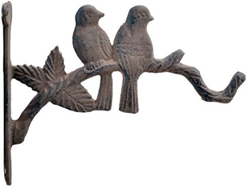 Plant Hanger Hook Bracket with Decorative 10" Deep Love Birds Cast Iron Design