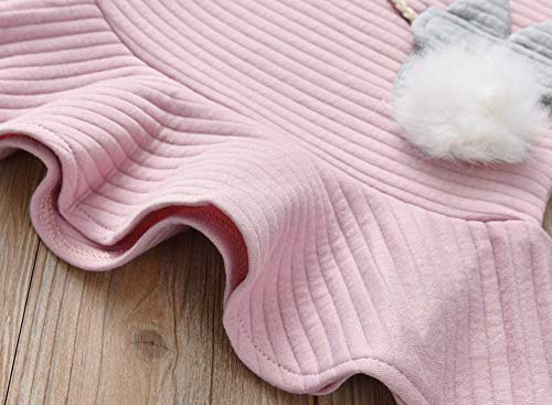 Kehen Kids Toddle Girls Autumn Winter Party Clothes Warm Long Sleeve Solid Lace Swing Dress Sweatshirt with Pocket Pink 5T