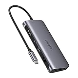 UGREEN USB C Hub 9-in-1 USB Type C to 4K HDMI Multiport Adapter Dock with VGA, Gigabit Ethernet, PD Charging, 3 USB 3.0 Ports, SD Card Reader Compatible for MacBook Pro 2018 2017, Dell XPS 13, Grey