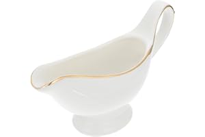OSALADI Ceramic Gravy Boat Pourer Dish: Porcelain Creamer Pitcher with Handle Steak Gravy Boat Milk Jug with Gold Trim Condiment Bowl Sauce Dispenser