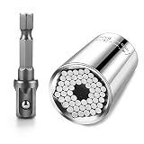 Universal Socket,BLENDX 1/4"-3/4" (7mm to19mm) Ratchet Universal Socket Set with Wrench Power Drill Adapter - Best Tool Present for Handyman Men Husband Father Boyfriend Him (Silver)