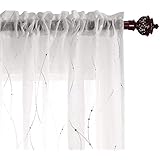Deconovo Rod Pocket White Sheer Curtains 63 Dots Printed Curtains Linen Look Volie Sheer Window Curtain for Bedroom 52W x 63L Silver 2 Panels