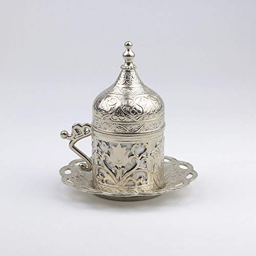 SALE (SET of 6) Ottoman Turkish Greek Arabic Coffee Espresso Serving Cup Saucer Set SILVER - Thumbnail 3