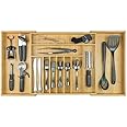 KitchenEdge Premium Silverware, Flatware and Utensil Organizer for Kitchen Drawers, Food-Safe Contract Grade, Expandable from 18 to 33 In, Natural Bamboo