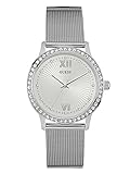 GUESS Women's Dressy Watch with White Dial, Crystal-Accented Bezel and Mesh G-Link Band