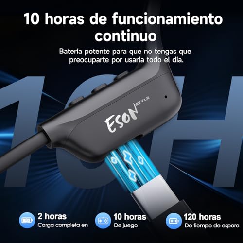 esonstyle Auriculares Conduccion Osea Bluetooth 6.0 – Cascos Conduccion Osea Inalambricos con Micrófono,IPX7 Impermeables Auriculares Deportivos Open Ear para Correr Ciclismo Fitness (Negro)