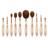 NEXGADGET 10pcs Professional Oval Toothbrush Makeup Brushes Set Foundation Contour Powder Blush Eyeliner Blending Brush New Fashionable Super Soft Cosmetic Brushes Tool Set with Box(Gold)