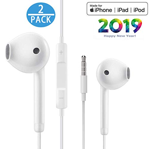 【2Pack】 for iPhone Earphone with 3.5mm Headphone Plug,Earphones Headset with Mic Call+Volume Control for iPhone 6 Earbuds Compatible with iPhone 6s/6plus/6/5s,Android,PC