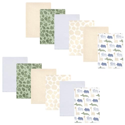 Hudson Baby Cotton Flannel Burp Cloths 12-Pack Bundle, Wild Leaf Safari, One Si…