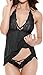 JuicyRose Women's Sexy Lingerie Lace Sleepwear Halter Babydoll V-String Miniskirt (US L=Tag XL, Black)