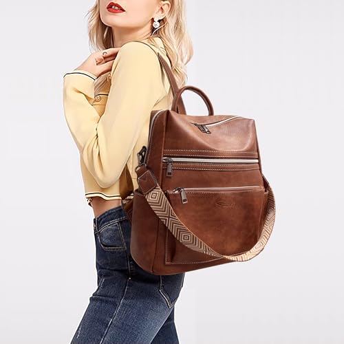 ECOTISH Women's PU Leather Backpack, Bags Laptop Backpack Waterproof 2 in 1 for Women Casual School Work Backpack, Anti-Theft Backpack for Travel, School Work