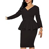 MAYFASEY Church Dresses for Women Vintage Ruffle Peplum Wear to Work Office Business Cocktail Party Pencil Knee Dress