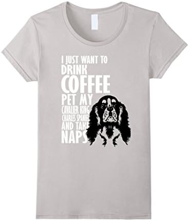 Women's Drink Coffee Pet Cavalier King Charles Spaniel Nap T-Shirt Large Silver