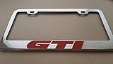 Volkswagen Golf GTI Red Vinyl Decal Cut on Chrome Metal License Frame with screw caps included