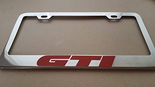 Volkswagen Golf GTI Red Vinyl Decal Cut on Chrome Metal License Frame with screw caps included