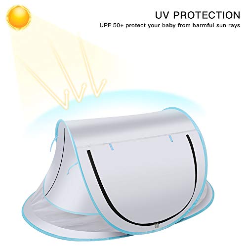 SUNBA YOUTH Baby Tent, Portable Baby Travel Bed, UPF 50+ Sun Shelters for Infant, Pop Up Beach Tent, Baby Travel Crib with Mosquito Net, Sun Shade ... (Gray)