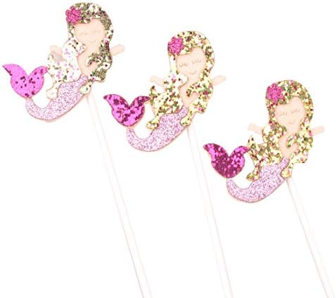 kimmyku Fancy Mermaid Cake Topper Baby Shower Childrens Party Birthday Decoration (6pcs-Gold mermaid hair)