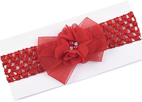 Baby Girl Chiffon Flower Headband | 4cm Super Wide Headbands - Soft Elastic Design (Red)