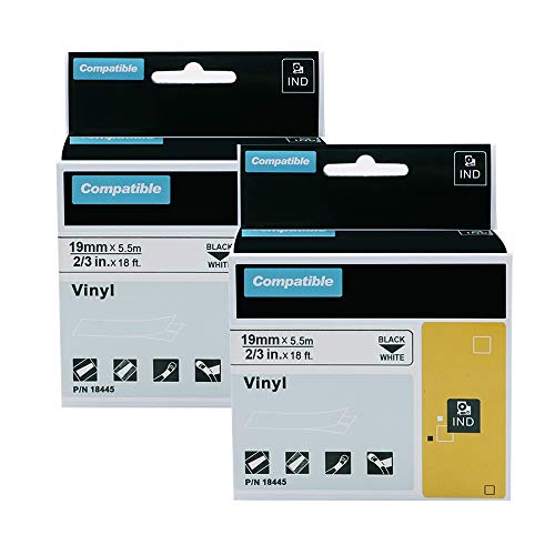 2-Pack Compatible Industrial Label Tapes Replacement for DYMO 18445 Permanent Vinyl 3/4" Tapes for DYMO Rhino 4200, 5000, 5200, 6000 Industrial Label Maker, Black on White, 3/4 Inch x 18 Feet