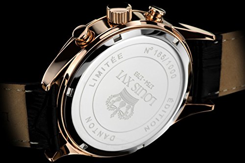 LOUIS-XVI-Herren-Armbanduhr-Danton-Rosegold-Schwarz-Rmische-Zahlen-Chronograph-Analog-Quarz-echtes-Leder-Schwarz-517
