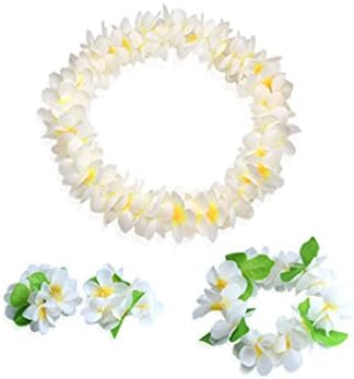 Hawaiian Flowers Leis Necklace Headband Bracelets Set for Tropical Luau Party Decorations Favors
