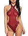 Avidlove Women Halter Lingerie Teddy Lace Mesh Babydoll Mini Bodysuit Dark Red M