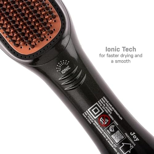 Joy Professional 2-in-1 Hot Air Styling Brush – 1200W Hair Dryer & Styler Volumizer with 3 Heat Settings, Ceramic Coating & Anti-Frizz Technology for All Hair Types (Black & Rose Gold) فرشاة الشعر