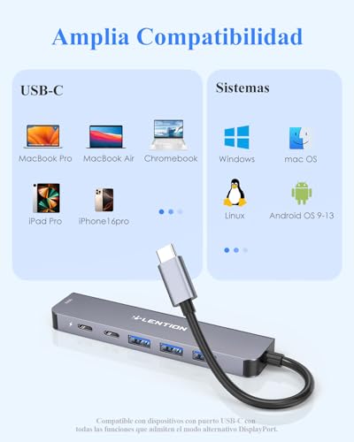 LENTION 6 in 1 USB C to HDMI Adapter 4K@60Hz, USB C Hub with USB-C Data Port, 3 USB 3.0, PD 100W, Compatible with MacBook Pro 2026-2016, New MacBook Neo, Surface, iPhone 17/16/15 Series(Grey)