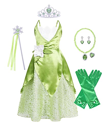 WonderBabe Princess and the Frog Costume Kids Fancy Birthday Party Dress up Dress Frog Girl's Deluxe Outfits