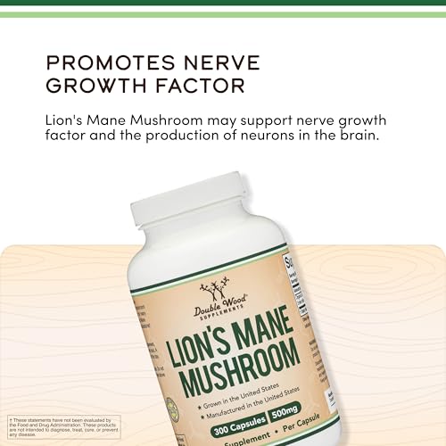 Organic Lions Mane Mushroom Capsules (300 Count), for Focus Support and Immune Health, Third Party Tested and Grown in The USA - by Double Wood