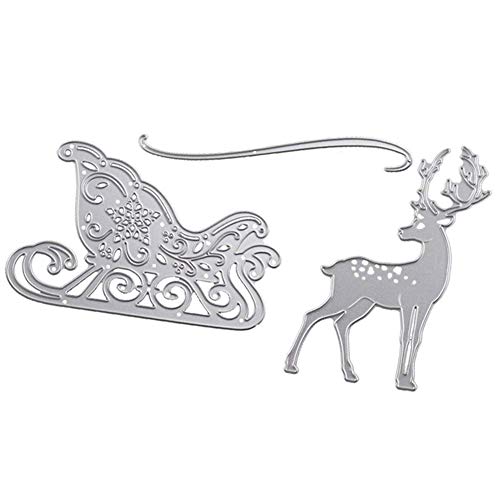 Metal Dies for Scrapbooking - 3 Pcs Metal Cutting Die Christmas Deer Sledding Dies for DIY Scrapbooking Paper Card Template - Thumbnail 5