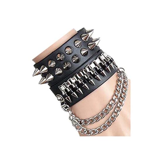 Xusamss-Hip-Hop-Alloy-Rivet-Bullet-Chain-Leather-Bracelet-Bangle-Two-Set7-12-Wrist