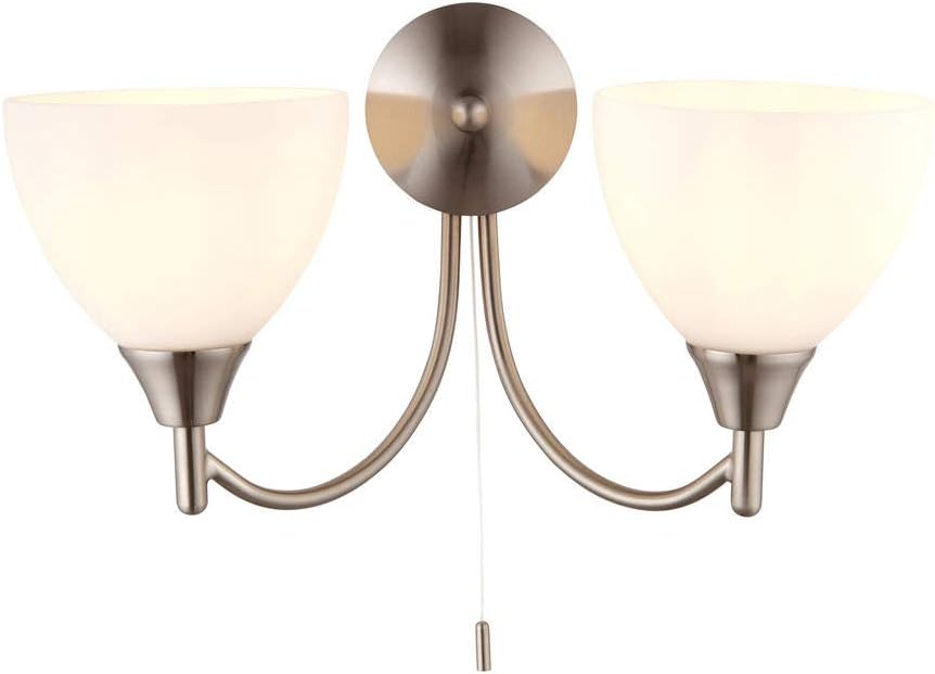 Satin Chrome Twin E14 Dimmable Pull Cord Switch Wall Light Uplighter