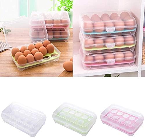 Shirazawa Portable Plastic Egg Tray Holder Storage Box Container Organizer Bin with Lid for Kitchen Refrigerator Fridge