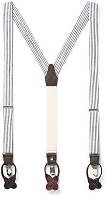 JJ SuspendersWoven Textured Y Suspenders for Men with Leather Detailing & Interchangeable Clips