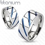 TIR-0004 Solid Titanium Blue IP Striped Band Ring; Comes With Free Gift Box (10)