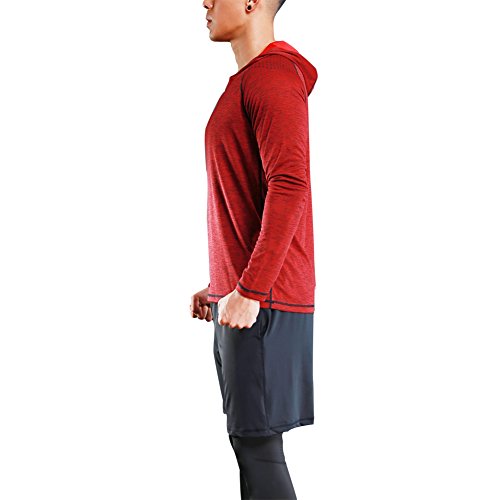 Gerlobal Mens Gym Workout Active Muscle Bodybuilding Long Sleeve Hoodies Casual Hooded Sweatshirts Red,Large
