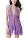 Women Lingerie Nightwear Lace Babydoll Strap Chemise Halter Mini Dress, Purple  Med