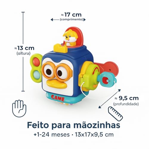 Cubo de Atividades Montessori para Bebê – Brinquedo Sensorial 0 a 24 meses, Coordenação Motora Fina, Texturas e Cores