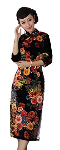 AvaCostume Women's Pleuche Print Chinese Party Cheongsam Qipao Dress Gown